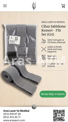 Aras Lazer Epilasyon Cihaz Başlık Sabitleme Kemeri - 3’lü Profesyonel Set (Gri) - Lazer Cihazı